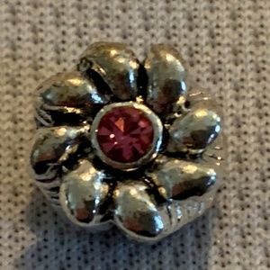 NWOT Silver Plated Flower Charm w Pink Gem Center